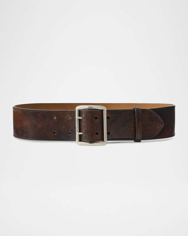 Distressed Leather Wide Belt